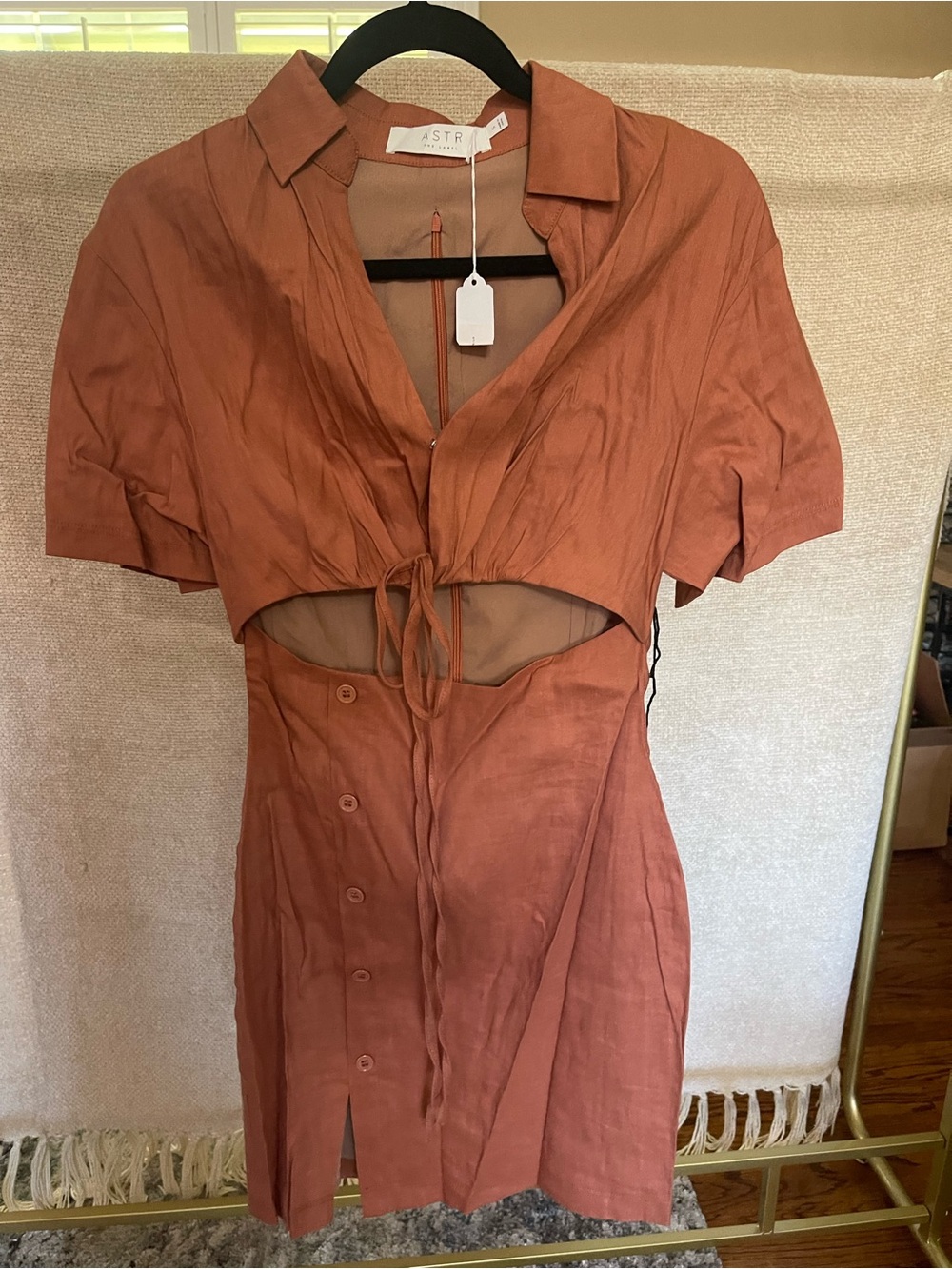 Astr Rust Tie-Front Cutout Mini Dress